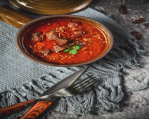 traditional Hungarian soup served in a modern bowl